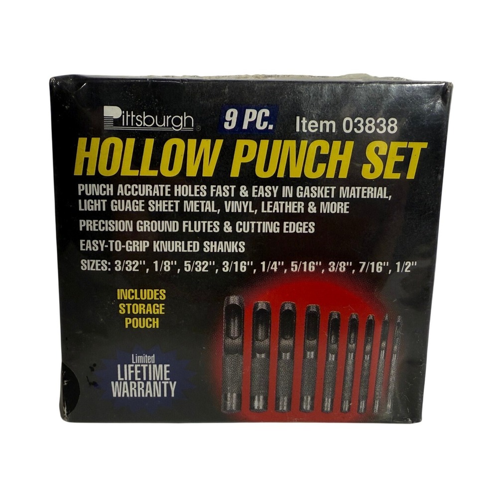 Pittsburgh 9 Pc Hollow Punch Set Leather Gasket Vinyl Tool 03838 New Sealed - Picture 6 of 7